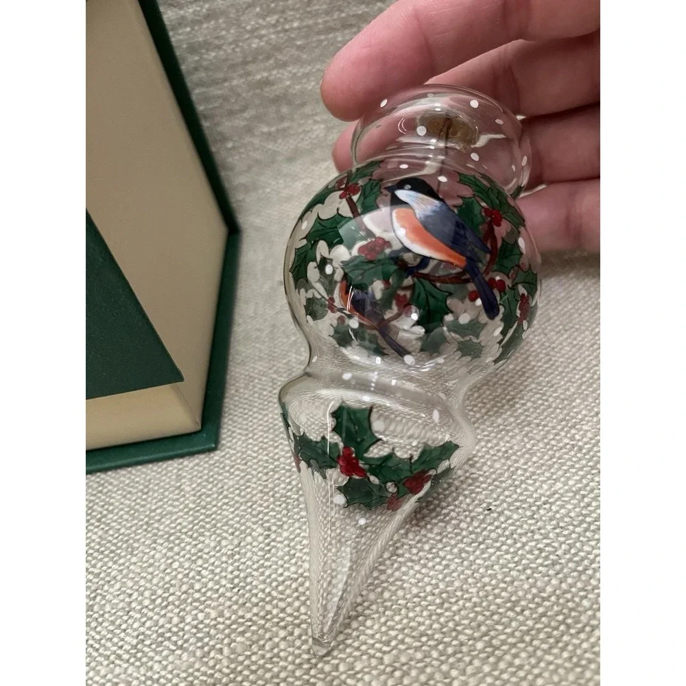 Reverse Hand Paint Teardrop Christmas Ornament Winter Bird Holly Pier 1 Li Bien